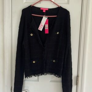 Lilly Pulitzer black knit sweaters with gold buttons. NWT size large